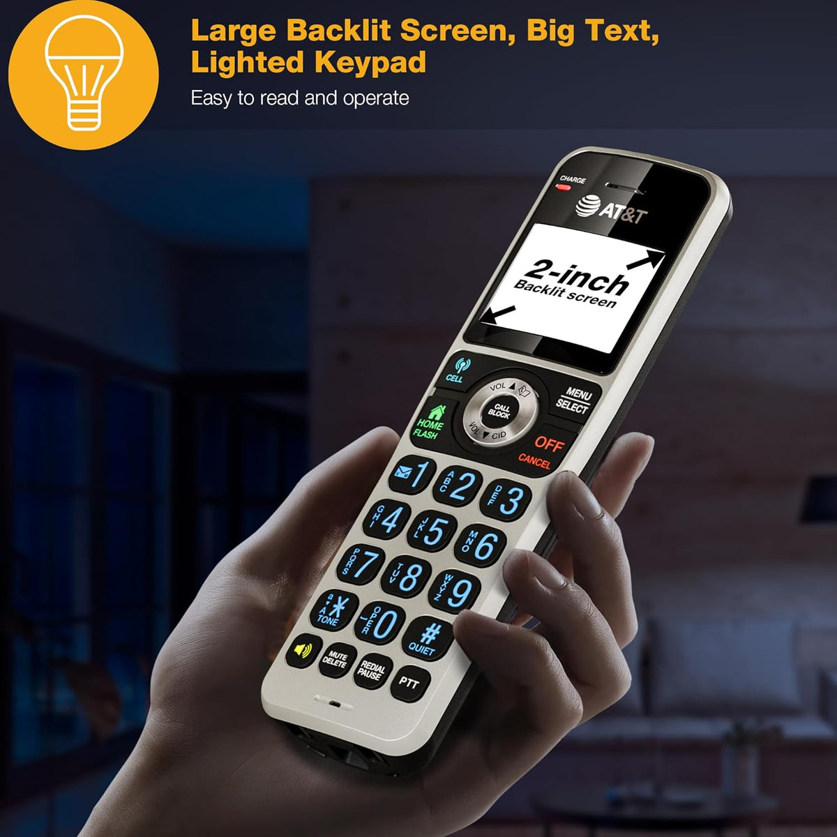 AT&T BL3107-5 DECT 6.0 5-Handset Cordless Phone with Bluetooth Connect to Cell, Smart Call Blocker, Digital Answering System, Extended Range, Big Buttons - Titanium Black