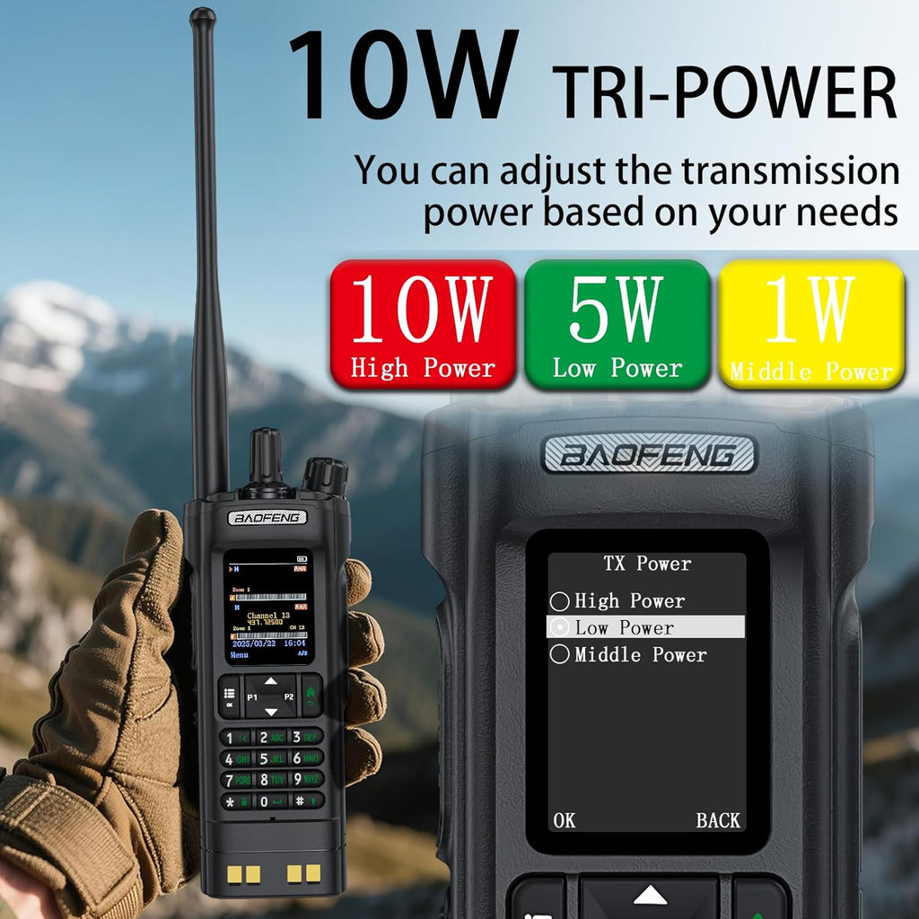 BAOFENG DM32 Dmr Radio,DM-32 Handheld Radio with USB-C Charging, GPS, 10W Long Range DM32UV Walkie Talkie for Emergency Rescue & Outdoor Sports (1Pack Black+Dual Section Antenna+Radio Holster)