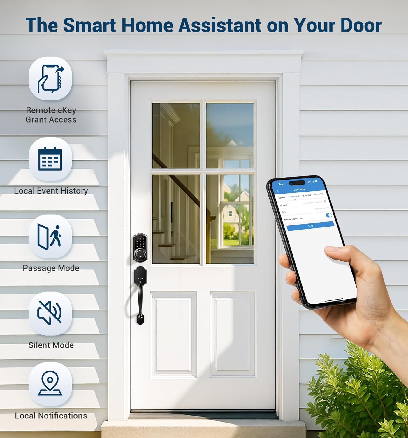 Veise VE06-H Smart Front Door Lock Set, App Control, Keyless Entry Deadbolt with Lever Handle, Electronic Digital Touchscreen Keypad, Auto Lock, Easy Install, Matte Black