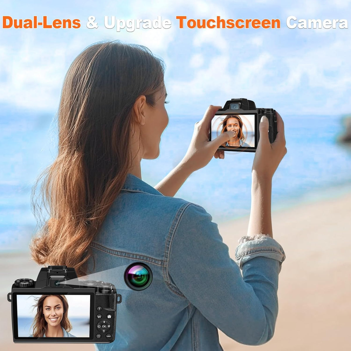 8K Digital Camera for Photography,64MP WiFi Dual-Lens Vlogging Camera for YouTube with 16X Digital Zoom,Flash,Touch Screen,32GB TF Card,Lens Hood,HDMI Output & 3000mAH Battery(Black)