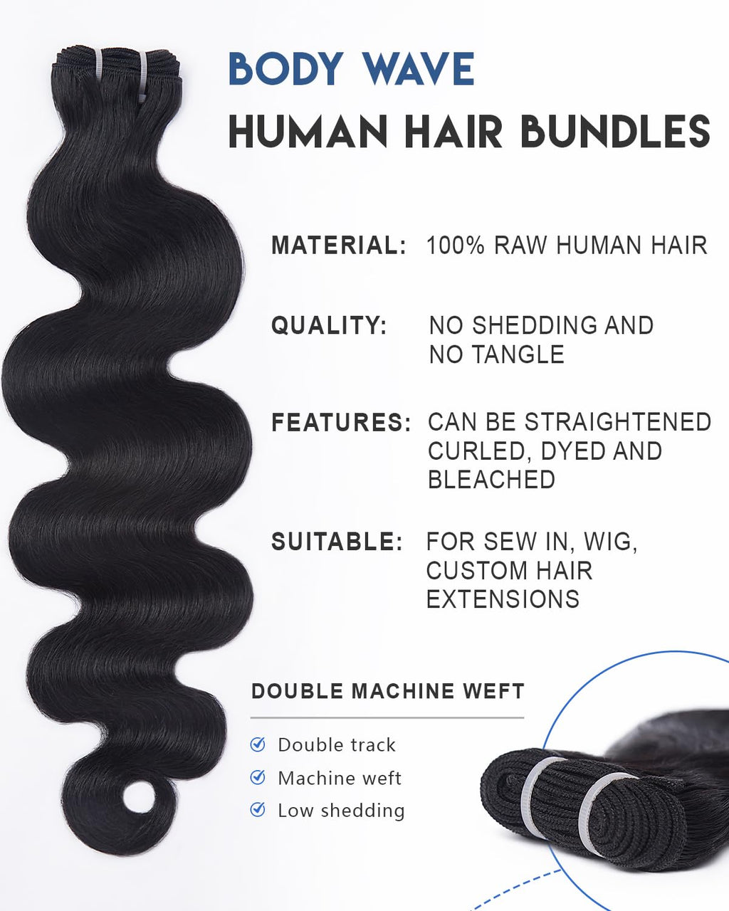 Lucklady 16A Raw Bundles Human Hair Body Wave, 4 Bundles 18 20 22 24 Inch Body Wave Bundles Human Hair, Triple Lifespan Virgin Remy hair
