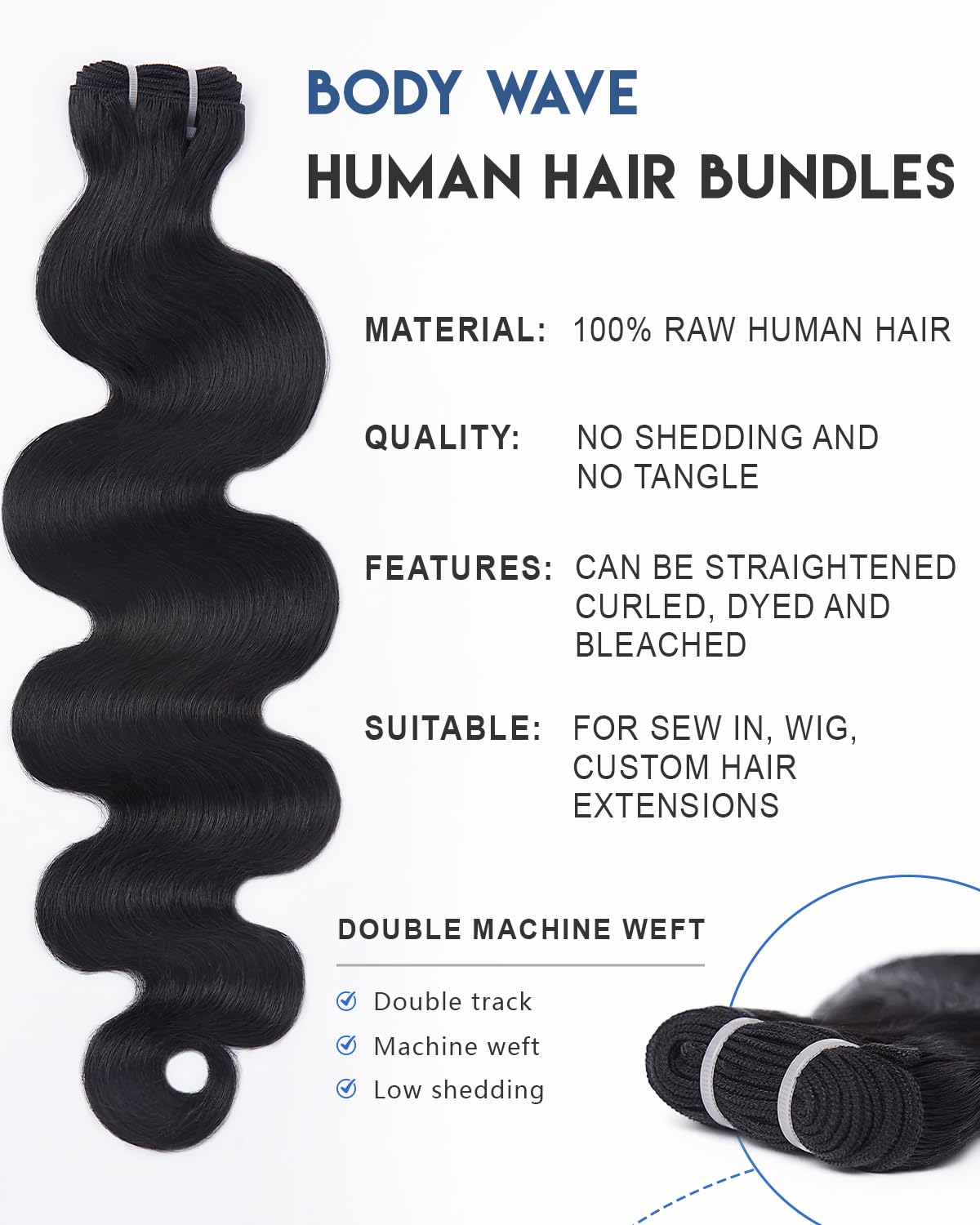 Lucklady 16A Raw Bundles Human Hair Body Wave, 4 Bundles 18 20 22 24 Inch Body Wave Bundles Human Hair, Triple Lifespan Virgin Remy hair