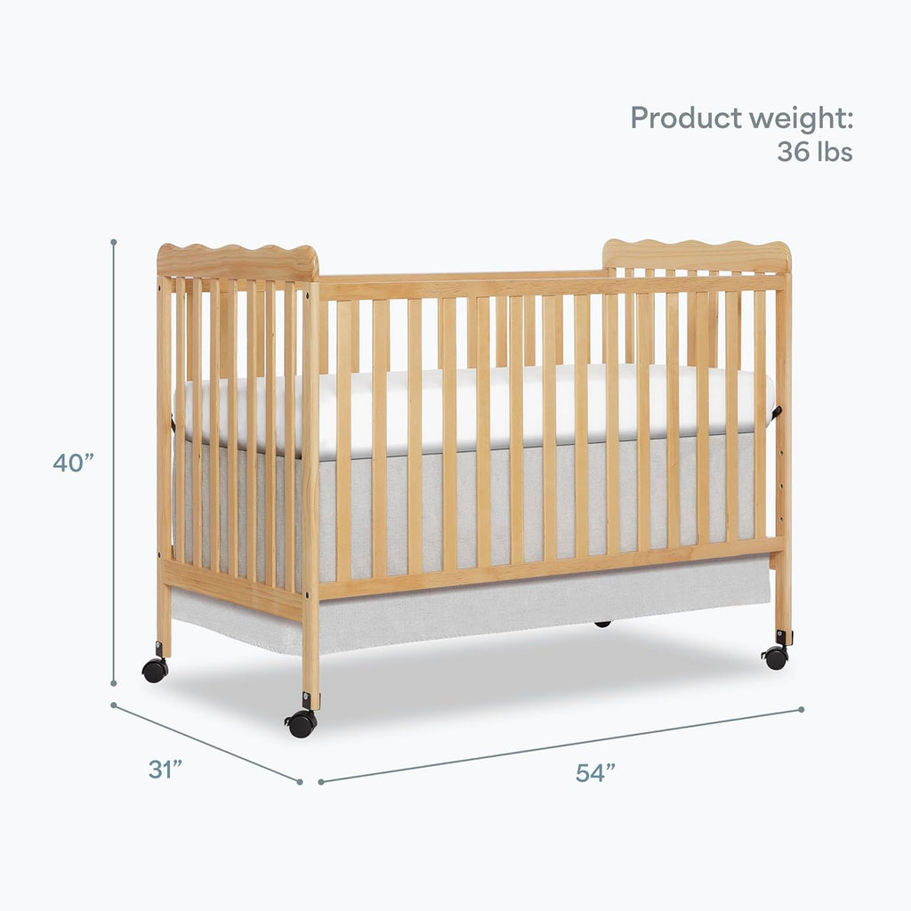 Dream On Me Carson Classic 3-in-1 Convertible Full-Size Baby Crib in Natural, GreenGuard Gold & BSA, 4 Mattress Heights, Converts to Day & Toddler Bed, Locking Wheels, Classic Nursery Design