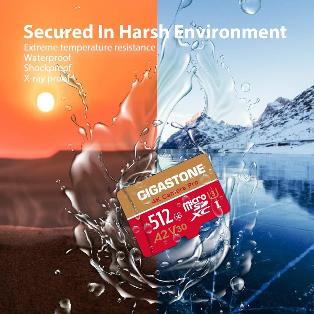 【5-Years Data Recovery】 GIGASTONE 512GB Micro SD Card, 4K Camera Pro, A2 V30 for Smartphone, Gopro, Action Cams, 4K UHD Video Recording, R/W up to 150/120 MB/s, UHS-I U3 C10 Class 10 with Adapter