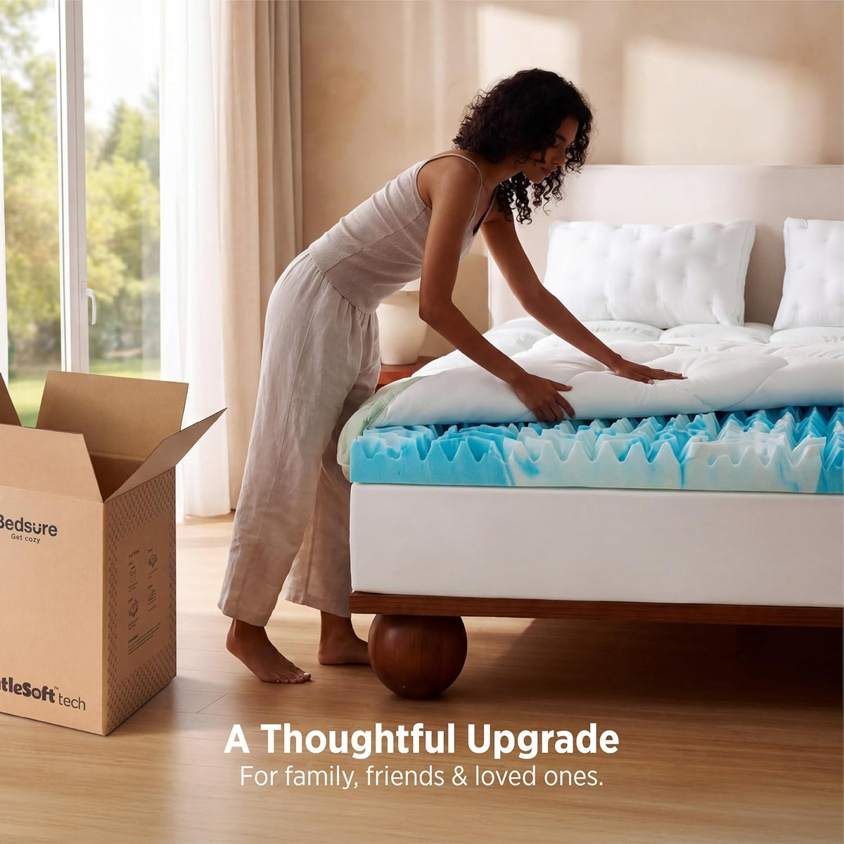 Bedsure 5 Inch Memory Foam Mattress Topper Queen, 2-in-1 Dual Layer, 3 Inch Memory Foam + 2 Inch Viscose Made from Bamboo Mattress Topper Pad Cover, Flippable Memory Foam with Dual Comfort, White