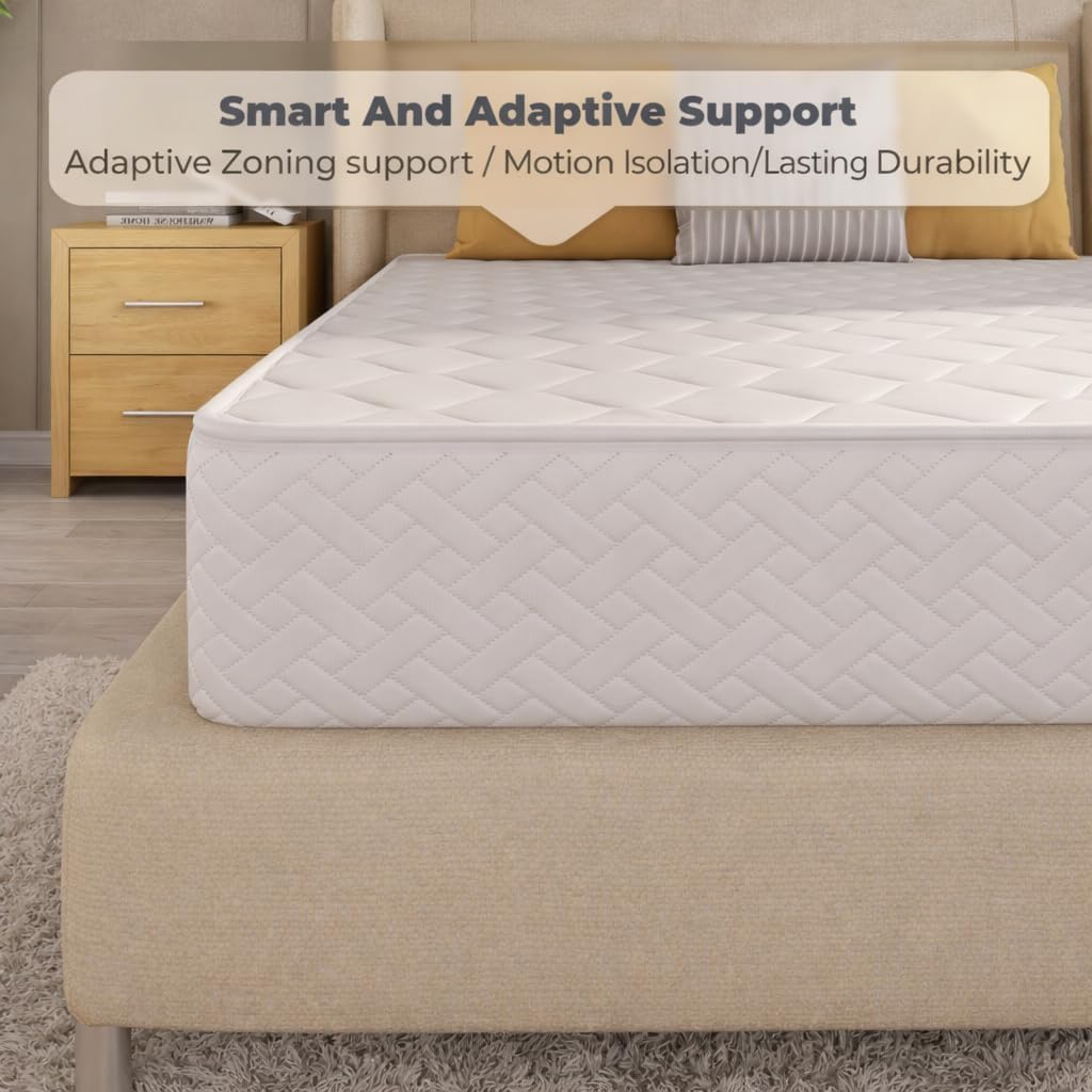 HomeLife Twin Mattress 6 Inches 38X75 White – Medium Firm Hybrid for Bed – Twin Size Mattress Pocket Coil Tight Euro Top High Density & Polyester Cover – Rolled in a Box