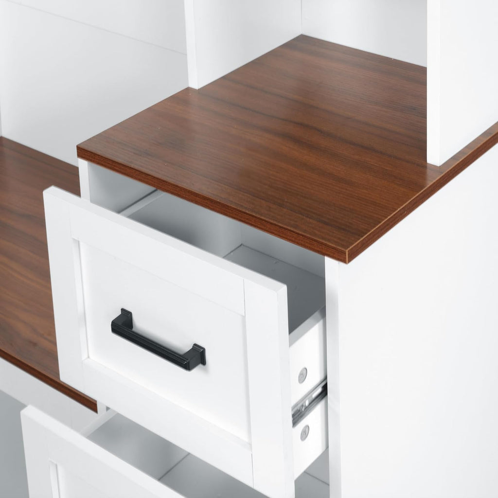 40.2" W Hall Tree with Bench and Shoe Storage, Modern Entryway Bench with 3 Hooks, 3 Shelves and Drawers for Living Room, Hallway, Entryway, White