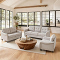 3 Piece Sofa and Loveseat Sets,Three Seat Sofa and Loveseat,Singel Armchair with Nail Head Trim Linen Upholstered with Tufted Back Cushions Curved Armrests Couches for Living Room Beige