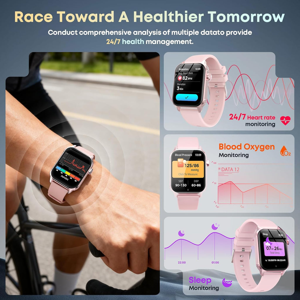 Smart Watches for Women Men, 120 Sports Modes Smartwatch with 1.83 inches HD Display, Heart Rate/Sleep Monitor, IP67 Waterproof, Bluetooth Call & Music Control for iPhone/Android (Pink)