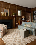 Loloi Rifle Paper Co. Lisette Collection LST-01 Ivory/Natural 7'-9" x 9'-9" Area Rug Wool, Natural, Scallop, Wavy, Floral, Textured, Living Room, Bedroom, Dining, Carpet