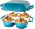 QuadPro Enamelled Cast Iron Bread Loaf Pot – Dutch Oven for Sourdough Bread Baking – 500°F Oven Safe Non Stick Bread Pot – 4 Round Loaf Spaces (4.90-inch Diameter), Light Blue – by Nuovva