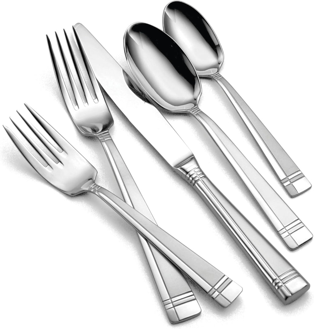 Oneida Silverware Set, Amsterdam 45-Piece Everyday Flatware Set, Service For 8, 18/0 Stainless Steel, Rust Resistant, Dishwasher Safe, Knives Spoons And Forks Set, Home And Kitchen (Silver, 45 Piece)