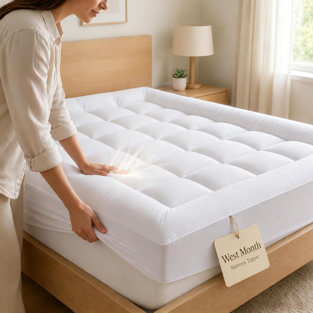 West Month Mattress Topper 1000gsm Premium Quilted, Mattress Cover with Deep Pocket Fits 8-21 Inch Mattresses, Breathable Fluffy Bed Topper for Soft Comfort (White,King)