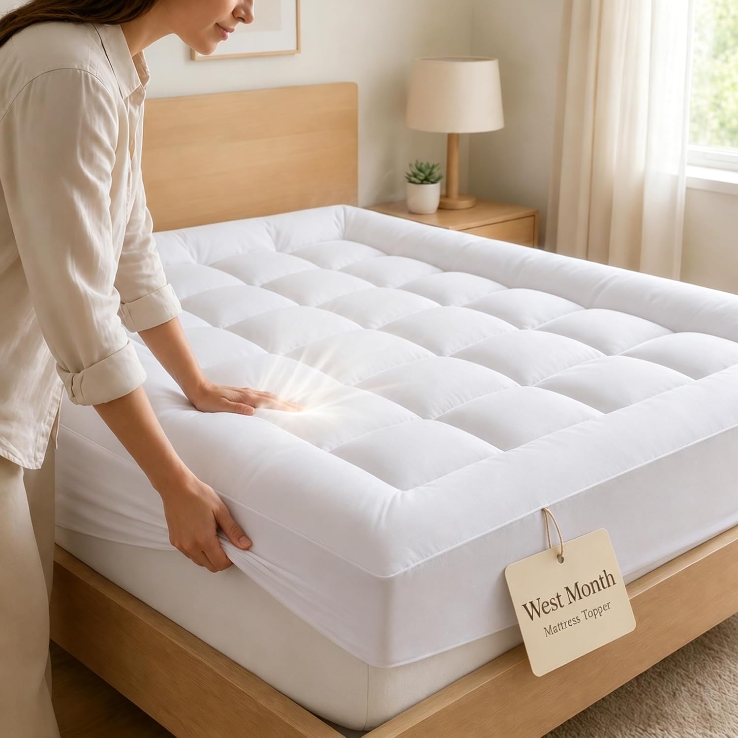 West Month Mattress Topper 1000gsm Premium Quilted, Mattress Cover with Deep Pocket Fits 8-21 Inch Mattresses, Breathable Fluffy Bed Topper for Soft Comfort (White,King)