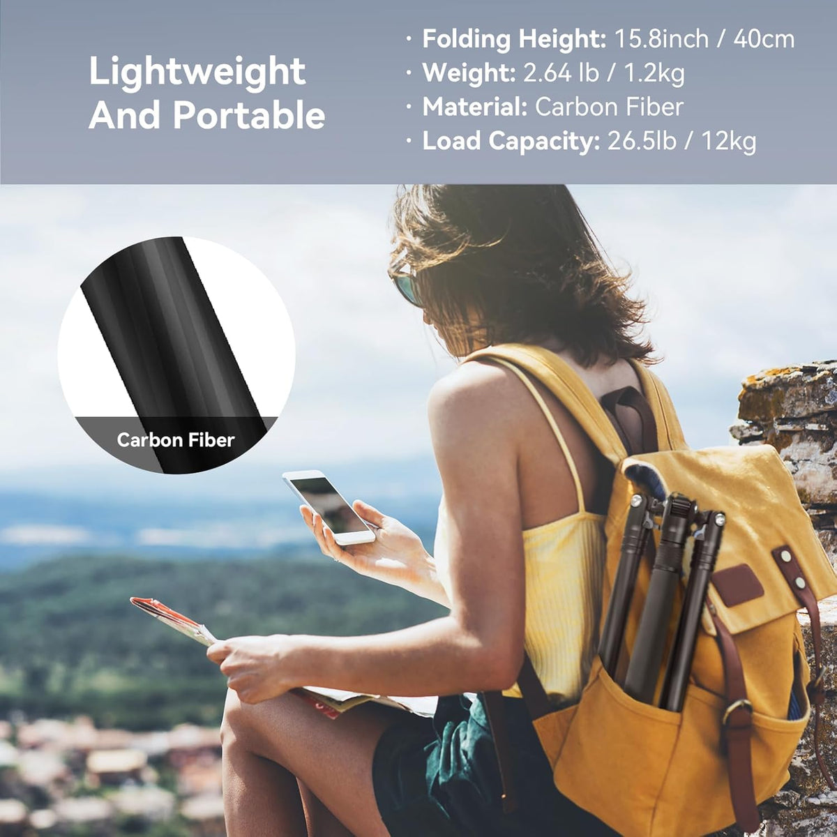 SmallRig AP-20 Carbon Fiber Tripod, 62.2" Camera Tripod Monopod with Center Column, Compact Lightweight Tripods with 360° Ball Head, Payload 26.5 lbs, Quick Release Plate, for DSLR Camera - 4059
