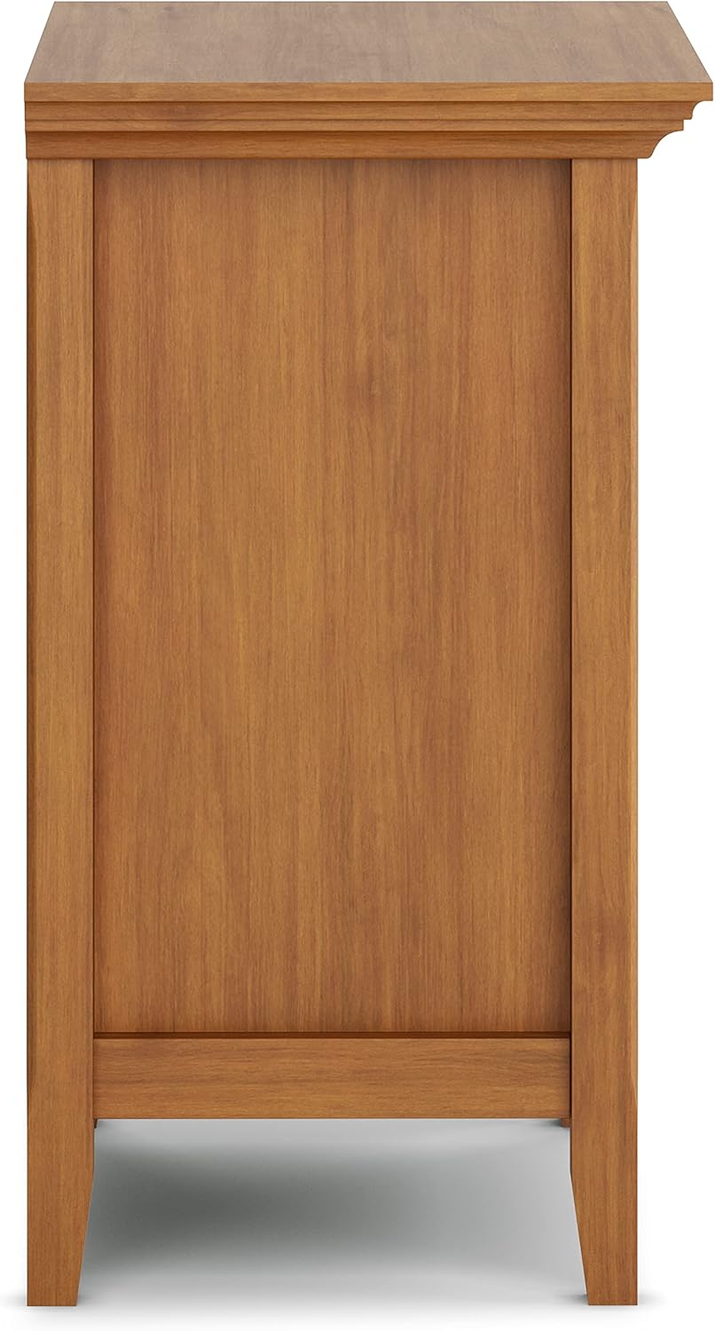 SIMPLIHOME Amherst Bedside Table - 24 inch Wide Solid Wood Nightstand in Light Golden Brown, Transitional Bedroom Side or End Table with 2 Drawers, Open Storage Shelf and Bronze Hardware