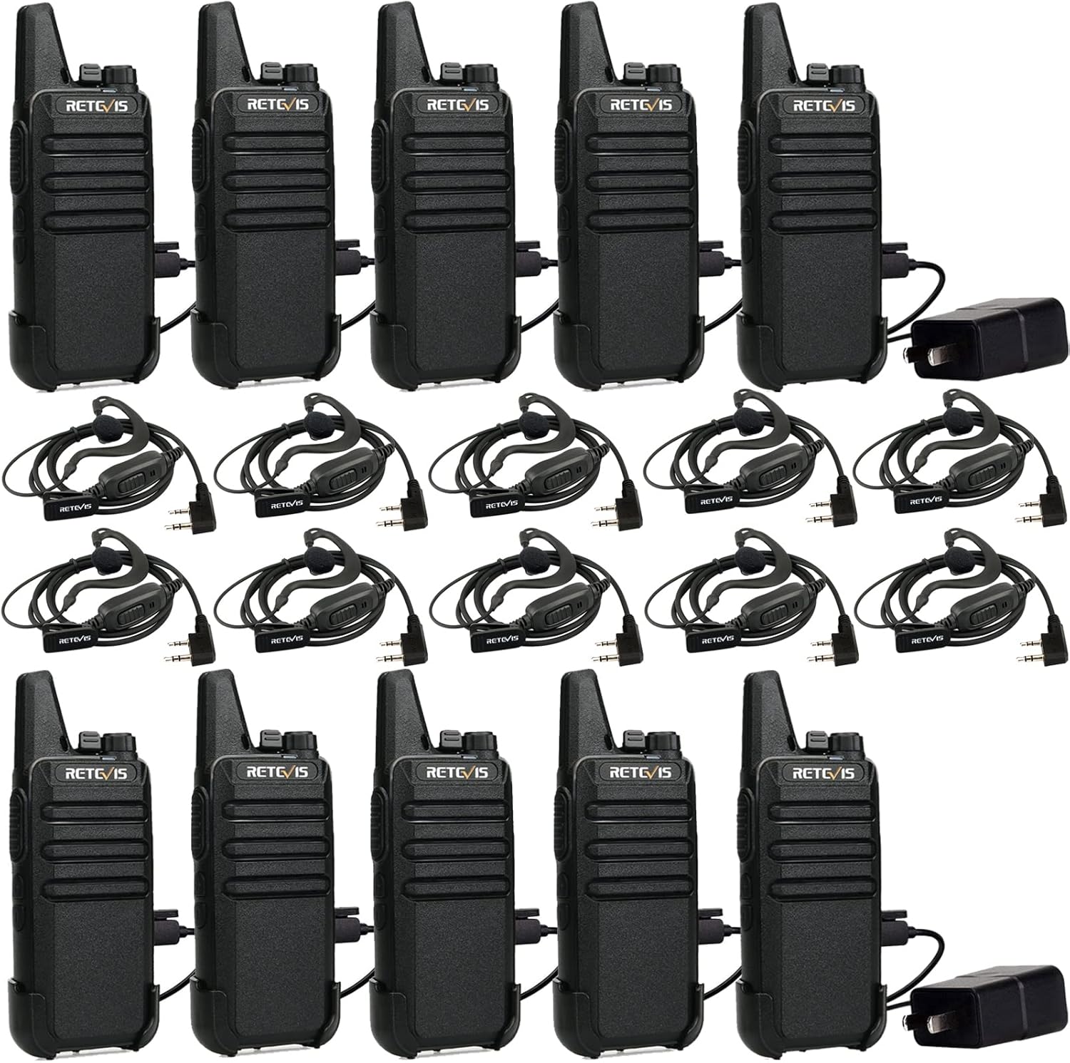 Retevis RT22 2 Way Radios Walkie Talkies,Rechargeable Long Range Two Way Radio, USB VOX Small Emergency 2 Pin Earpiece Headset,for School Retail Church Restaurant (Packed in Pairs with 5 Boxes)