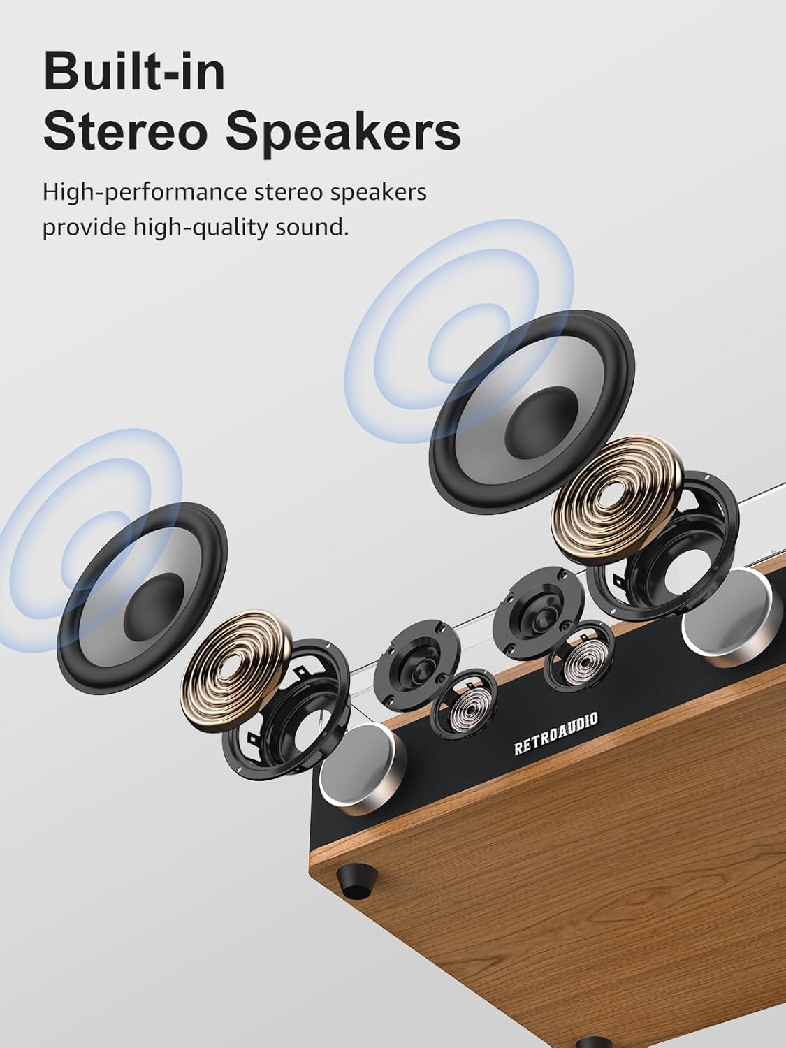 Vinyl Record Player with Built-in Speakers Bluetooth Record Player Support Bluetooth in & Out High Fidelity 3-Speed Turntable with AT-3600L Magnetic Cartridge Support RCA Output Auto Stop