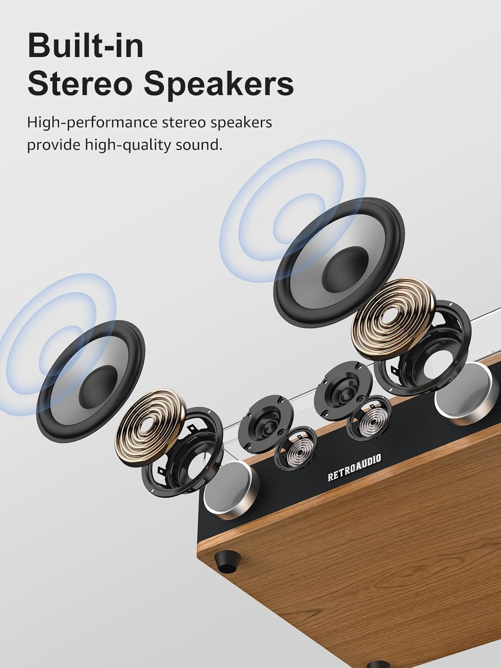 Vinyl Record Player with Built-in Speakers Bluetooth Record Player Support Bluetooth in & Out High Fidelity 3-Speed Turntable with AT-3600L Magnetic Cartridge Support RCA Output Auto Stop