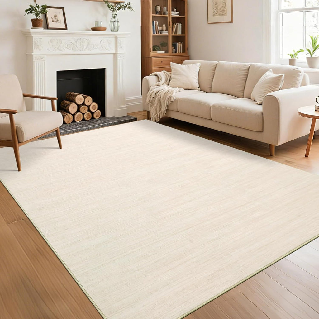 9x12 Area Rugs for Living Room Washable Solid Large Bedroom Rugs Non Slip Soft Modern Abstract Dining Room Throw Carpet Minimalist Classic Plain Area Rug for Nursery Kitchen Home Office, Ivory 9x12