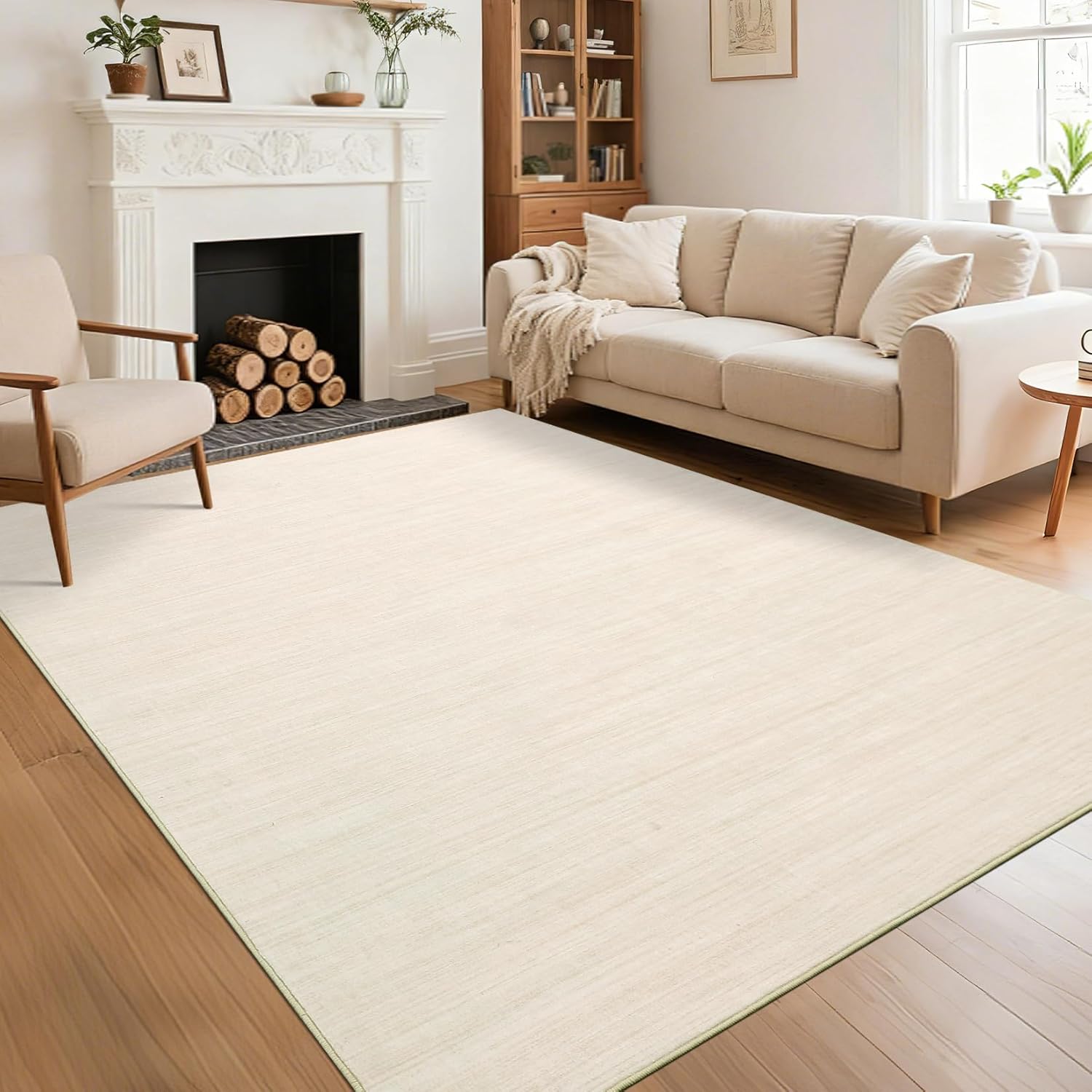 9x12 Area Rugs for Living Room Washable Solid Large Bedroom Rugs Non Slip Soft Modern Abstract Dining Room Throw Carpet Minimalist Classic Plain Area Rug for Nursery Kitchen Home Office, Ivory 9x12