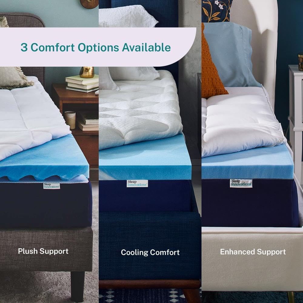 Sleep Innovations Dual Layer 4 Inch Memory Foam Mattress Topper, Queen Size, Medium Support, 2 Inch Cooling Gel Memory Foam Plus 2 Inch Pillow Top Cover