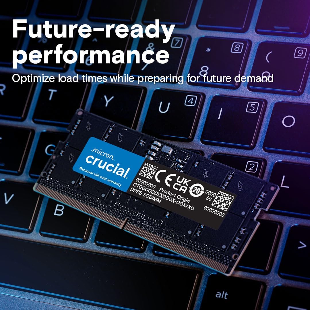Crucial 32GB DDR5 RAM Kit (2x16GB), 5600MHz (or 5200MHz or 4800MHz) Laptop Memory 262-Pin SODIMM, Compatible with Intel Core and AMD Ryzen 7000, Black - CT2K16G56C46S5