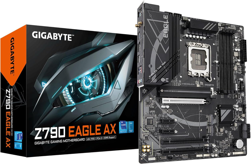 GIGABYTE Z790 Eagle AX LGA 1700 ATX Motherboard, Support Intel Core 14th/13th/12th Gen, DDR5, 12+1+1 Power Phase, 3X M.2, PCIe 5.0, USB-C 3.2, WIFI6E, 2.5GbE, Q-Flash, EZ-Latch, RGB Fusion