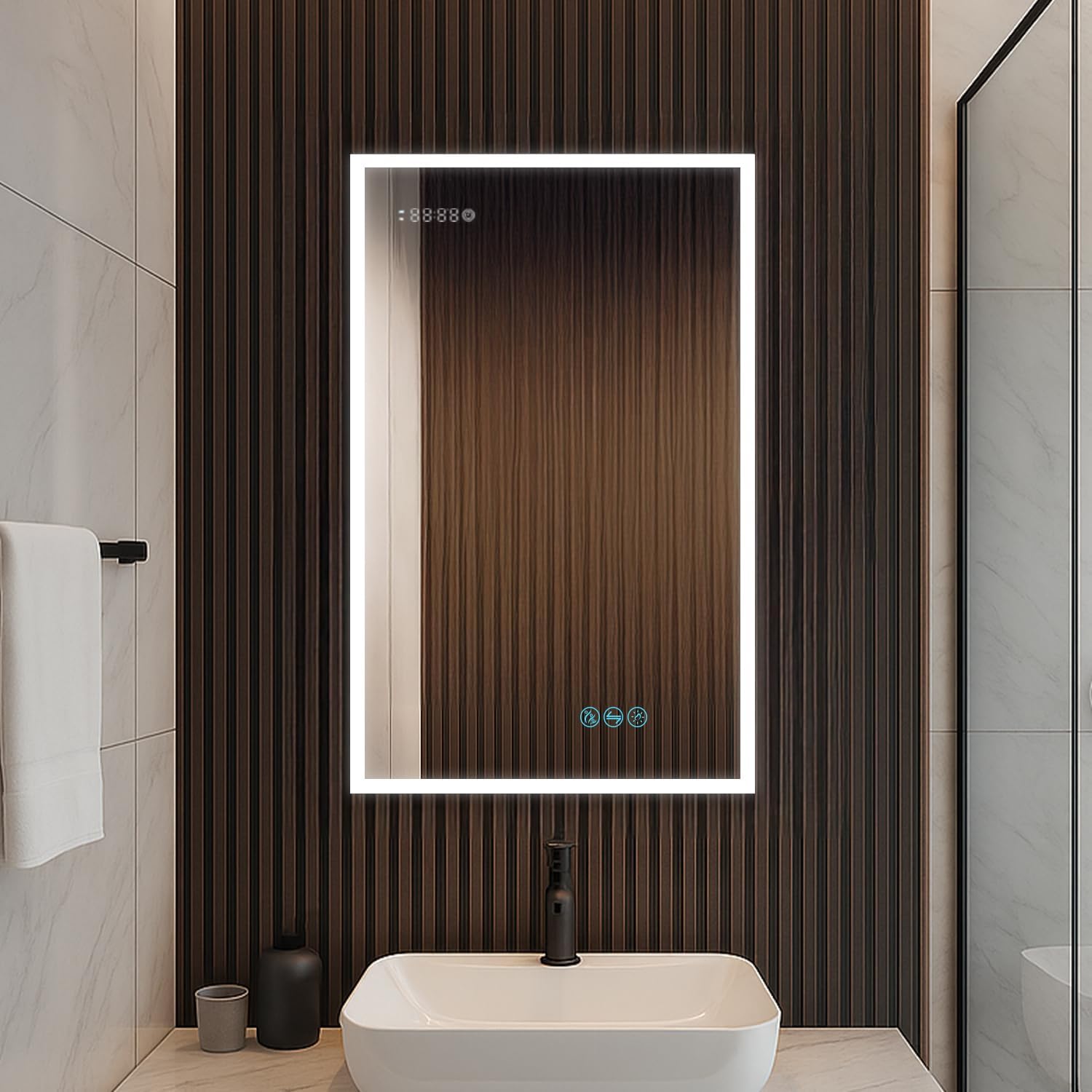 Luxury Recessed Medicine Cabinet 20x32 in - Frameless LED Lighted Vanity Mirror - Copper-Free Silver Mirror - BLUM Soft Close - Left Swing Door - Professional Grade Bathroom Renovation Storage Cabinet