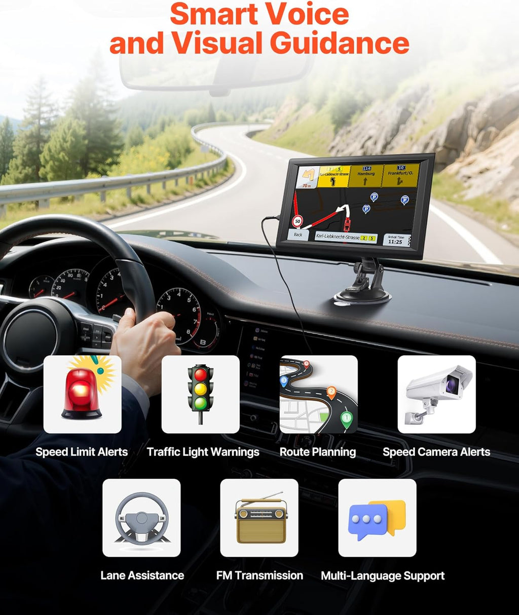 VEVOR GPS Navigator for Car, 9 inch Touch Screen 16GB GPS Navigation System with Built-in Dash Cam, Voice Turn-by-Turn Guidance, Speed and Red Light Warning, Custom Truck Routing, for Car Truck RV