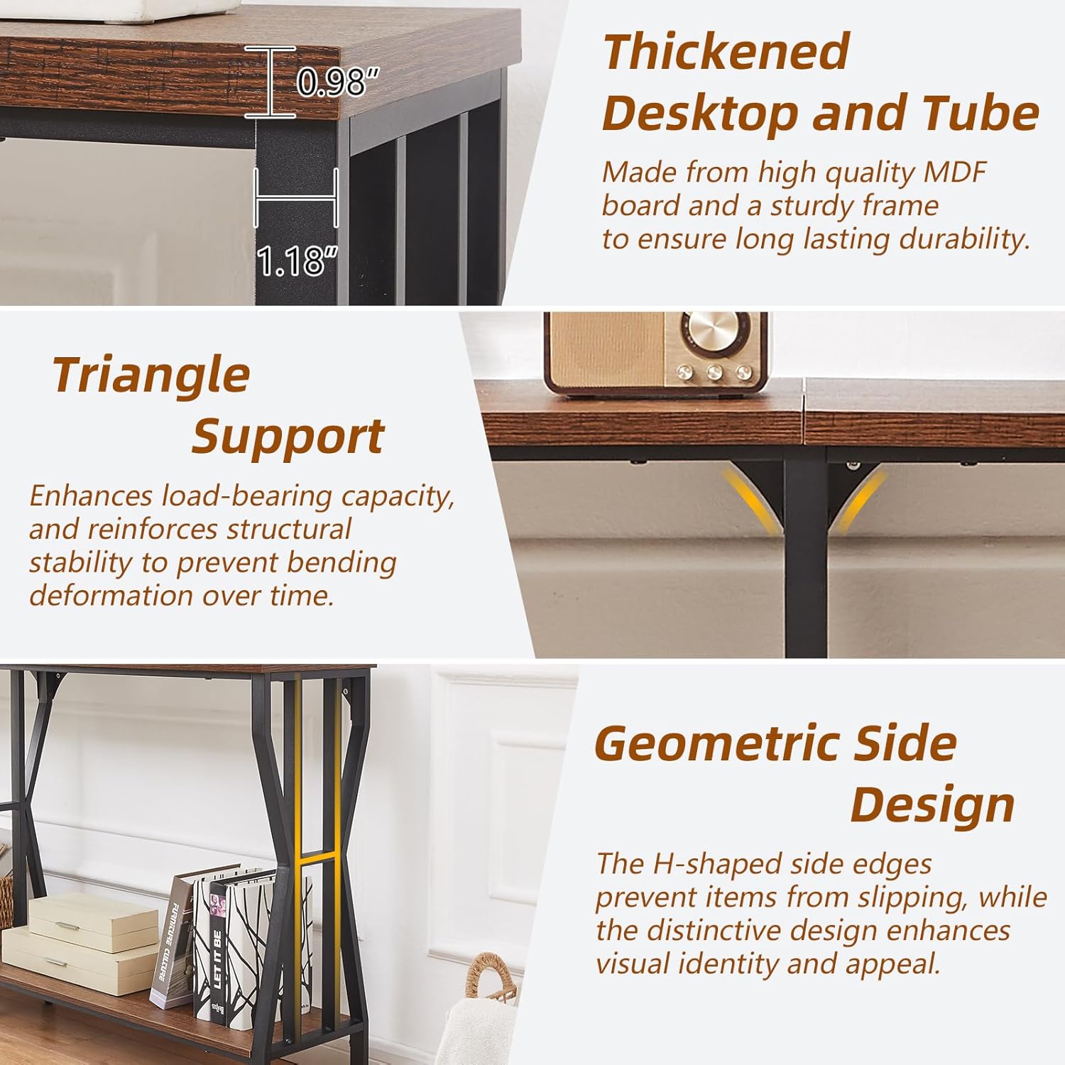 HOMISSUE Sofa Console Table, 70.9" Extra Long Sofa Table with 2-Tier Storage, Industrial Narrow Console Tables Behind Couch, Hallway Table for Entryway, Living Room, Rustic Brown
