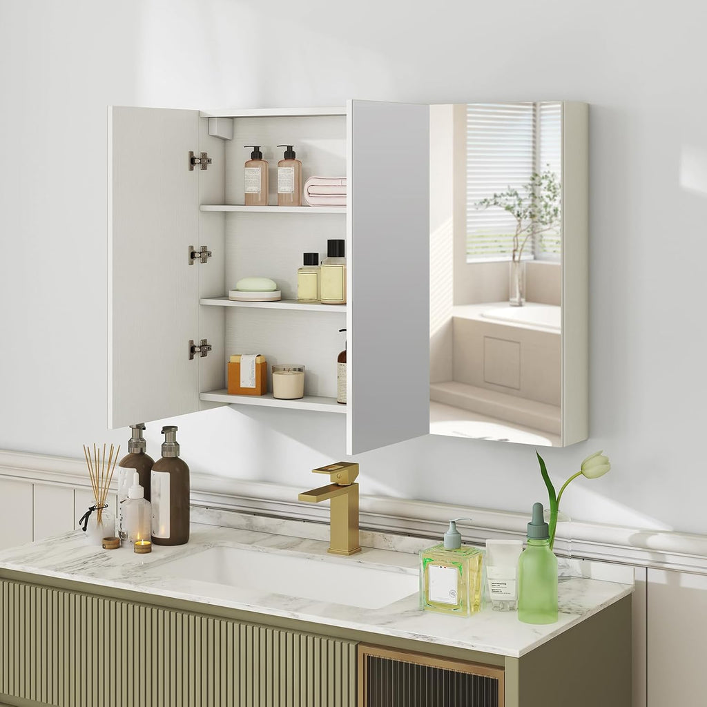 Giantex Bathroom Mirror Cabinet, Wall Mounted Medicine Cabinet with 3 Frameless Mirrored Doors & Mounting Hardware, Hanging Storage Cabinet for Recess or Surface Mount, 35.5” x 25.5”