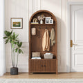 Hall Tree with Bench and Shoe Storage, 4-in-1 Mudroom Entryway Coat Rack & Shoe Storage Cabinet with 4 Hooks, Farmhouse Style Furniture Organizer for Hallway, Foyer, Walnut