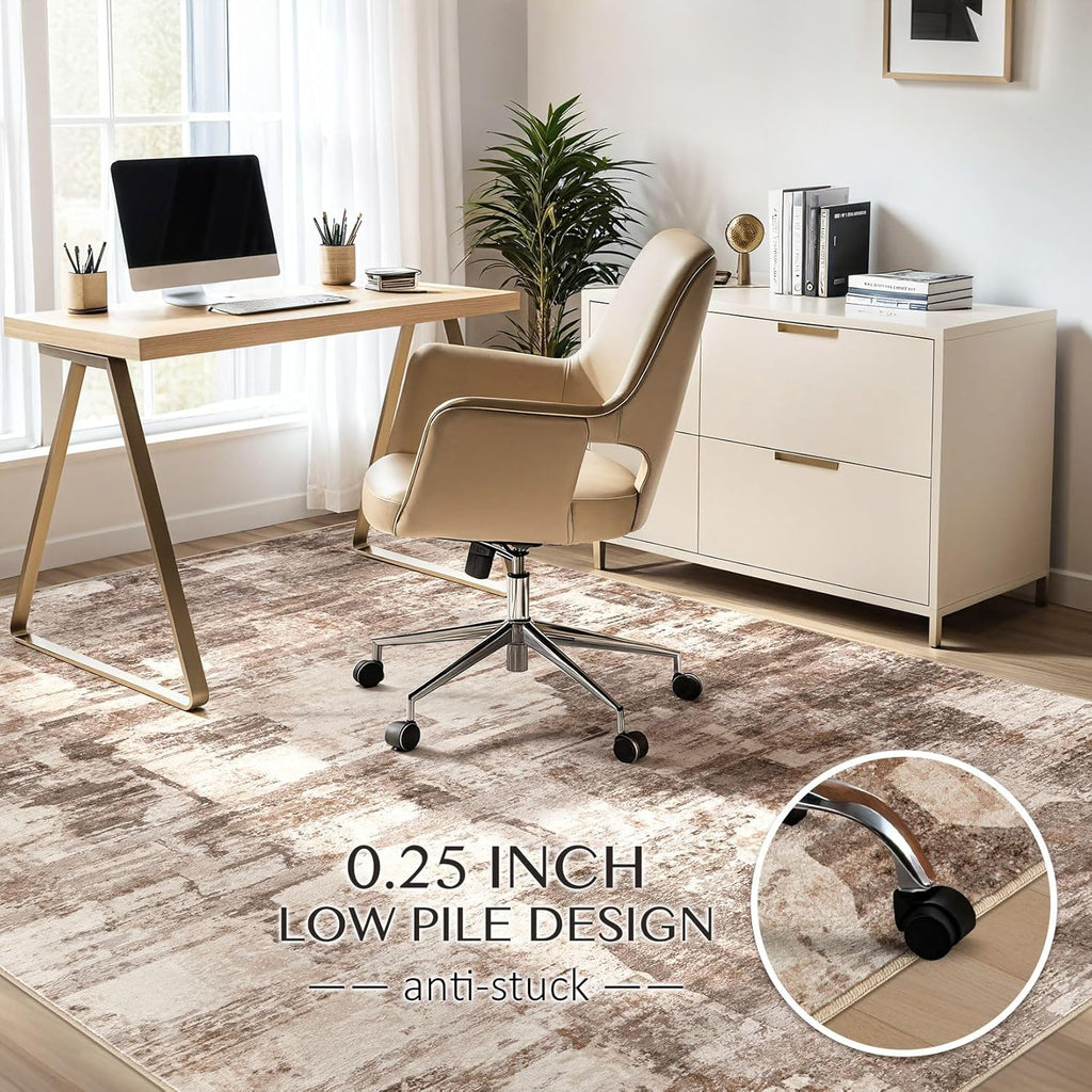 kakania 9x12 Washable Area Rug - Abstract Soft Non-Slip Modern Low-Pile Carpet for Living Room Bedroom Office Dorm, Kid Pet Safe Robot Vacuum Friendly - Brown