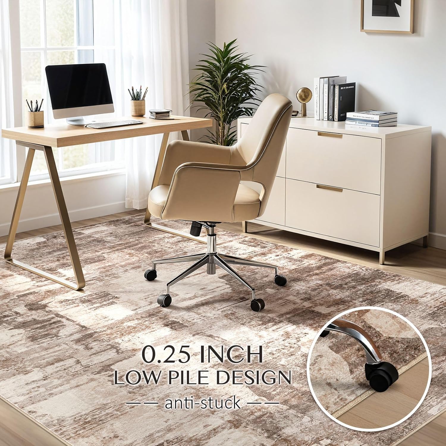 kakania 9x12 Washable Area Rug - Abstract Soft Non-Slip Modern Low-Pile Carpet for Living Room Bedroom Office Dorm, Kid Pet Safe Robot Vacuum Friendly - Brown
