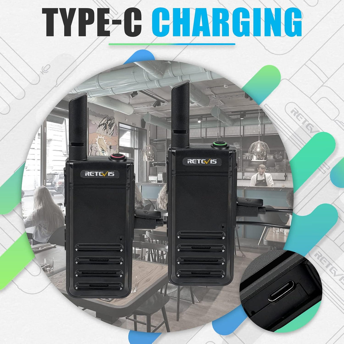 Retevis RB39P Bluetooth Walkie Talkies, Wireless Earpiece Auto Reconnect, Portable FRS Two Way Radios, License-Free, Hands Free, Type-C, Compact, 2 Way Radio for Church Hospital Retail School (4 Pack)