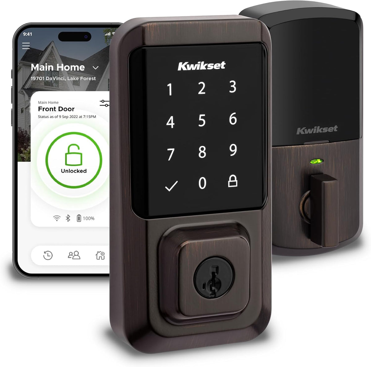 Kwikset Halo Wi-Fi Smart Lock, Keyless Entry Front Door Touchscreen Deadbolt, App Control, Grade AAA Certified, Easy Install No Hub, Venetian Bronze Finish