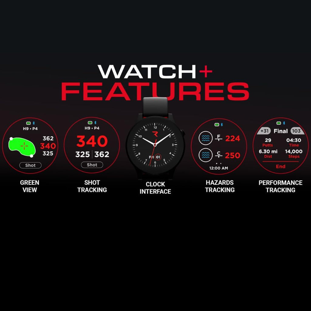 Watch+ Golf GPS Watch LCD Touchscreen, Embedded GPS, 42,000+ Courses, Dynamic Pin Positioning, Performance Tracking Gir Fairways Putts, FCB Hazard Distances, Shot Tracker, Green View, IPX7 Waterproof