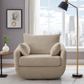 360° Swivel Accent Armchair, 39.3" Oversized, Sherpa Boucle Fabric Sofa Chair with Removable Back & Arm Pillows, Swivel Chair with Cozy Soft Padded (1, Camel)