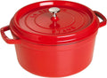 Staub Cast Iron Round Cocotte, Dutch Oven, 7-quart, serves 7-8, Made in France, Cherry