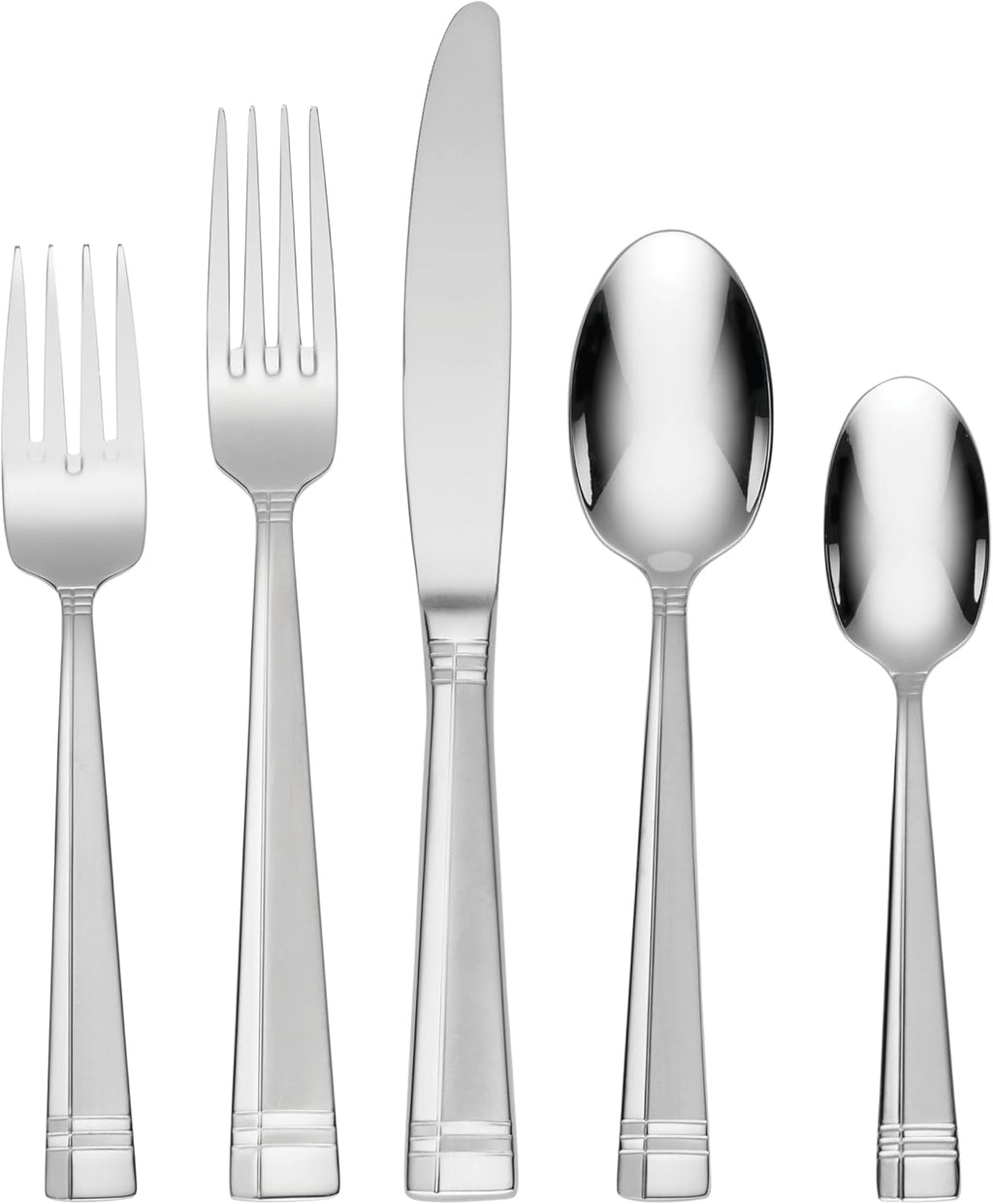 Oneida Silverware Set, Amsterdam 45-Piece Everyday Flatware Set, Service For 8, 18/0 Stainless Steel, Rust Resistant, Dishwasher Safe, Knives Spoons And Forks Set, Home And Kitchen (Silver, 45 Piece)