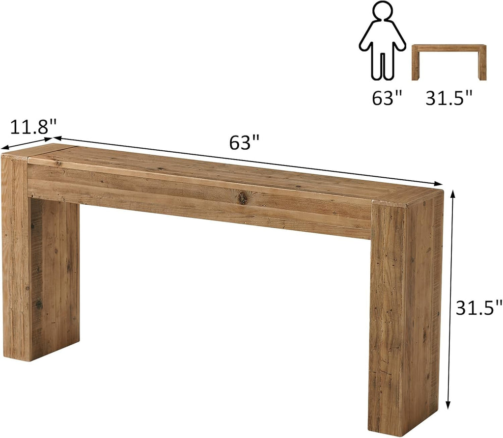Reclaimed Solid Wood Console Table for Entryway, 63" Long Rectangular Sofa Table Behind Couch, Modern Farmhouse Hallway Entry Table for Living Room, Hallway, Foyer, 10 Mins Easy Assembly