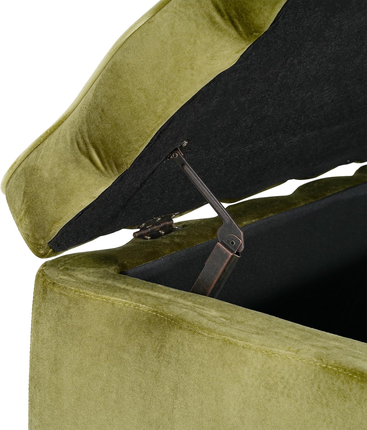 Christopher Knight Home Pean Living Room Ottoman with Storage, Velvet Upholstered Storage Ottoman Bench, Sofa Foot Stool with Wood Frame, Bedroom End of Bed Bench, Chic Scalloped Design, Olive Green