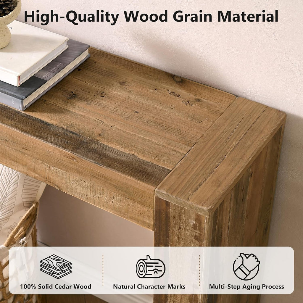 Reclaimed Solid Wood Console Table for Entryway, 63" Long Rectangular Sofa Table Behind Couch, Modern Farmhouse Hallway Entry Table for Living Room, Hallway, Foyer, 10 Mins Easy Assembly