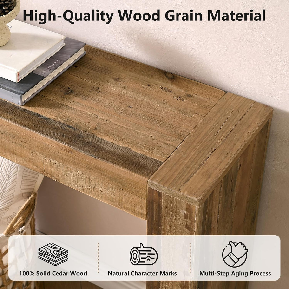 Reclaimed Solid Wood Console Table for Entryway, 63" Long Rectangular Sofa Table Behind Couch, Modern Farmhouse Hallway Entry Table for Living Room, Hallway, Foyer, 10 Mins Easy Assembly