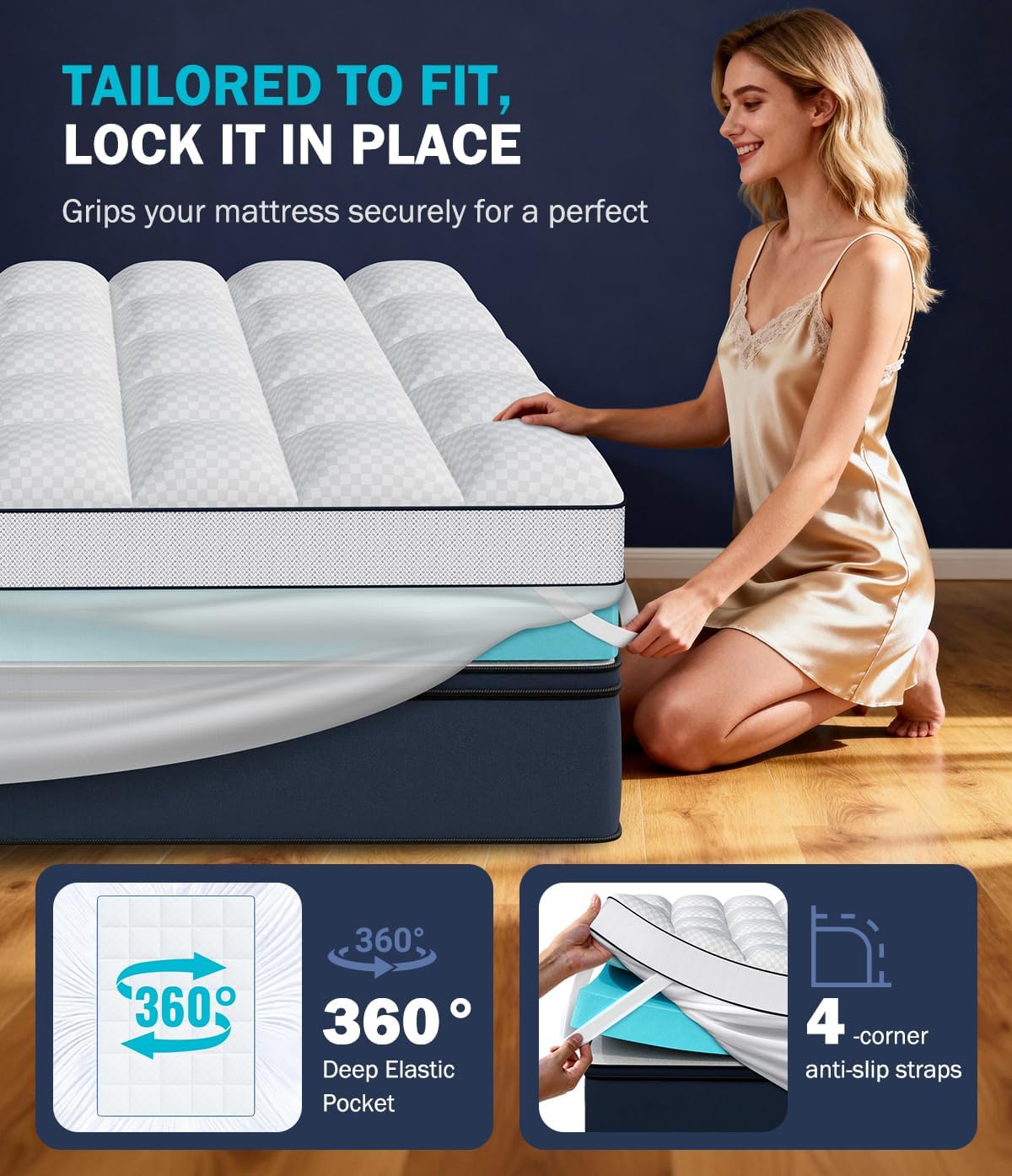 Dual Layer 4 Inch Memory Foam Mattress Topper Queen Size, 2" Cooling Gel Memory Foam & 2" Pillow Top Bed Topper, CertiPUR-US Mattress Cover for Pressure Relief, 21" Deep Pocket, White