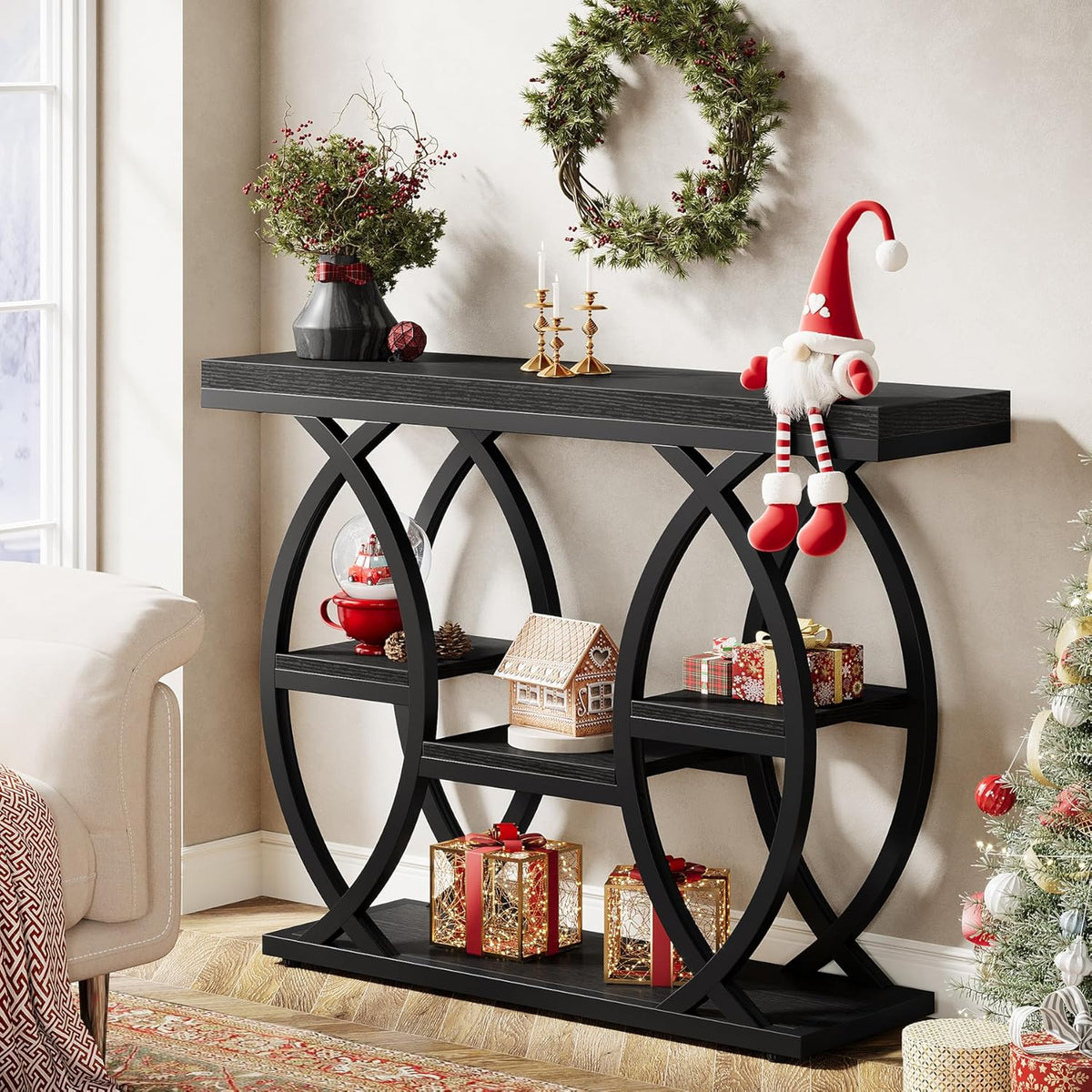 Tribesigns 39.4" Console Table, Industrial 4-Tier Sofa Table Entryway Table with Storage Shelves, Narrow Wood Accent Tables with Metal Frame for Small Spaces, Hallway, Foyer, Black