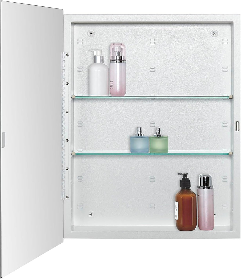 IDYLLOR Bathroom Medicine Cabinet with Beveled Edge Mirrored Door 20 x 26 inch, Recessed or Surface Mount, with Adjustable Glass Shelves