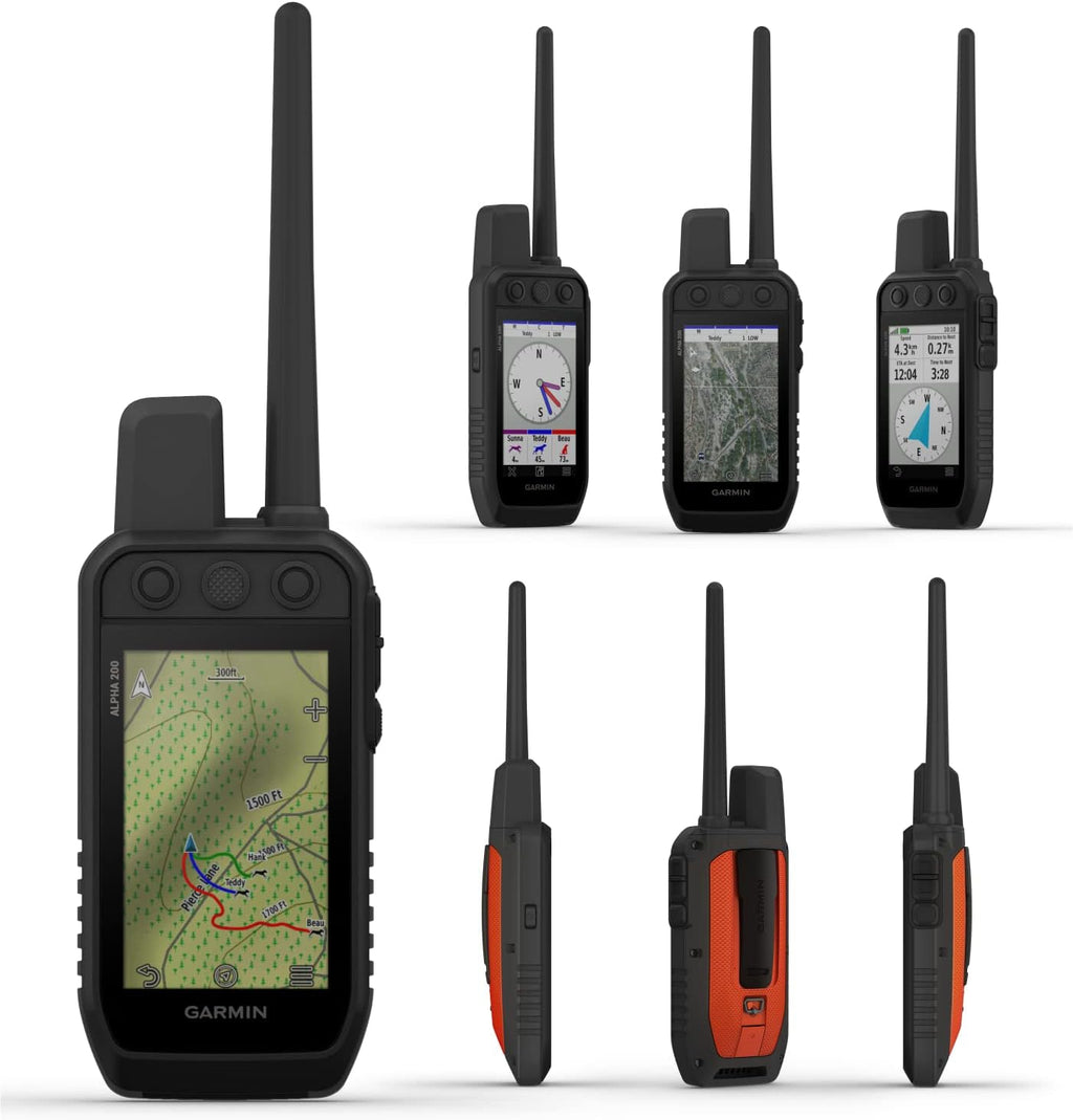Garmin Alpha 200 Handheld, Tracking and Training for Your Dogs, Sun-Light Readable Touchscreen and 6 Button Design, High-Sensitivity GPS with Whistle and Leash Bundle