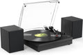 Vinyl Record Player with Two Stereo Speakers, Bluetooth Playback Turntable with 3 Speed AUX Headphone Input and RCA Out, Retro Black